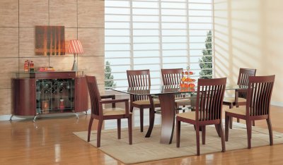 Glass Dining Table Sets on Mahogany Finish Dining Set With Glass Top Table At Furniture Depot