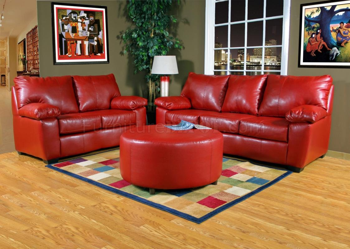 red leather sofa and loveseat