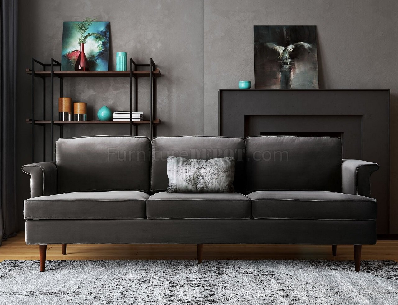 Porter Sofa TOV-S146 in Grey Velvet Fabric by TOV Furniture