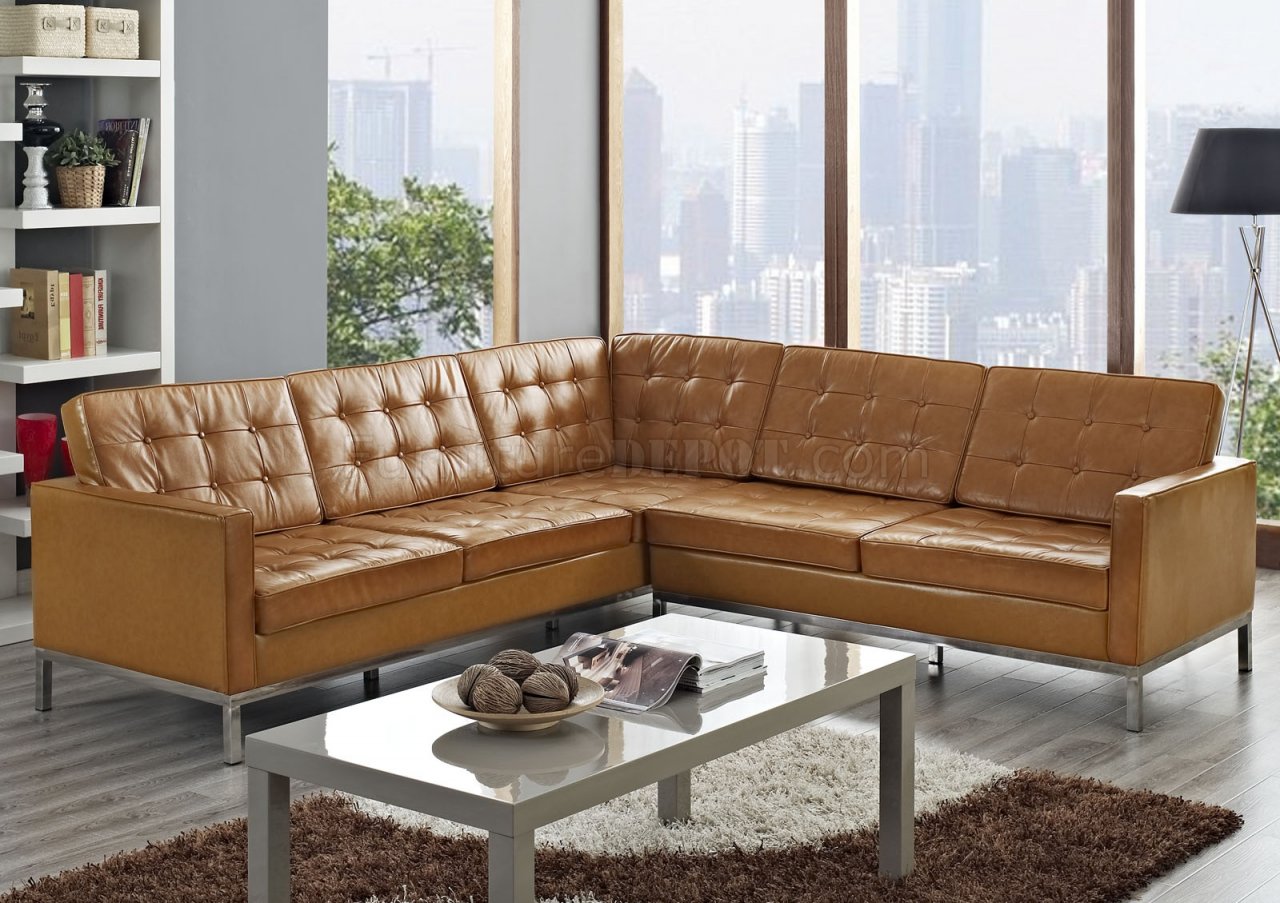 l shaped tan leather sofa