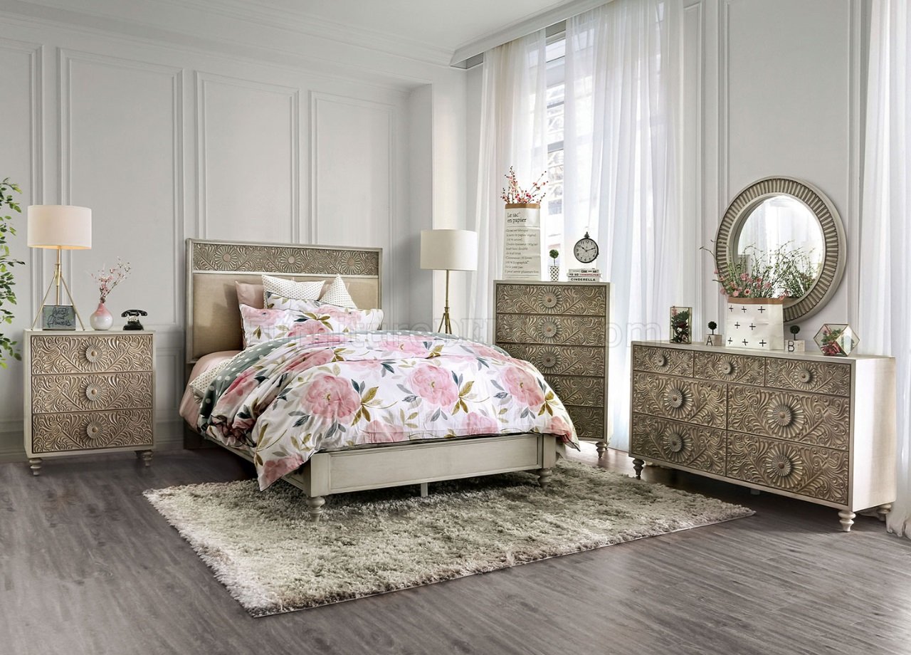 Jakarta Bedroom FOA7882 in Antique White & Beige w/Options