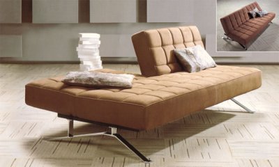 Adjustable  Rating on Brown Or Cream Microfiber Sofa Bed W Two Adjustable Back Cushion At