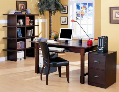 Wood Office Chairs on Wood Grain Finish Contemporary Office Desk W Keyboard Drawer At