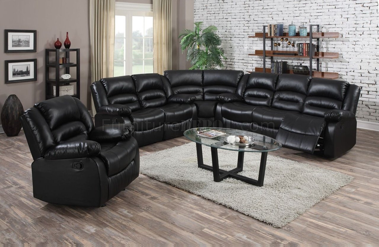 9171 Reclining Sectional Sofa In Black Bonded Leather Woptions