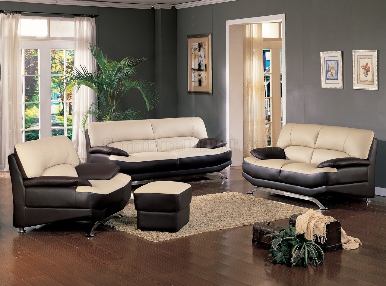 Saddle & Brown Two-Tone Full Bonded Leather Modern Sofa
