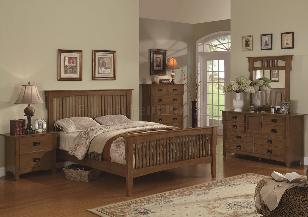 Mission Style Medium Oak Finish Bedroom w/Optional Items CRBS 202001