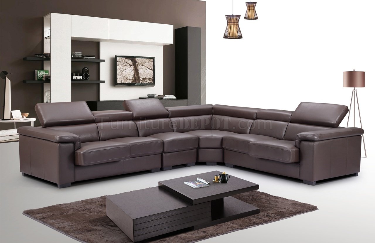 adelaide brown leather modern sectional sofa