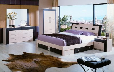 Modern Bedrooms Sets on Beige And Wenge Gloss Finish Modern Bedroom Set At Furniture Depot