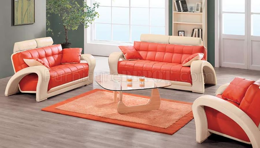 contemporary orange beige leather 7030 living room sofa