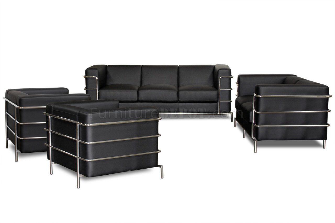 black leather chrome sofa