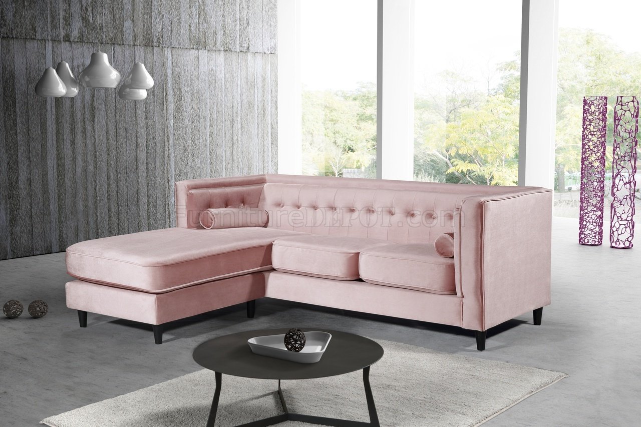 Taylor Sectional Sofa 643 in Pink Velvet Fabric by Meridian
