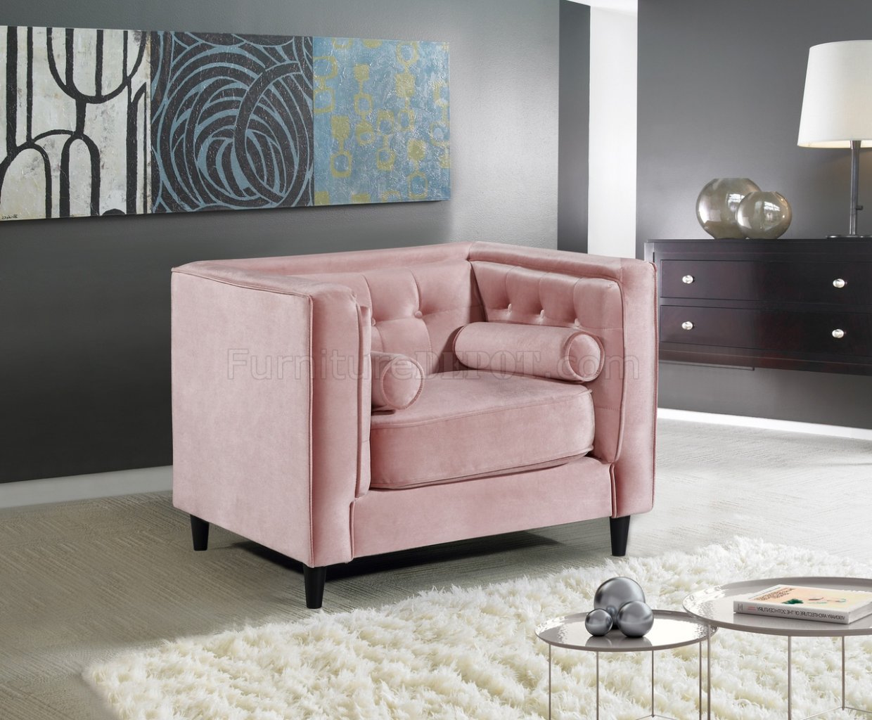 Taylor Sofa 642 in Pink Velvet Fabric by Meridian w/Options