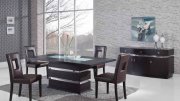 Brown Modern Pedestal Dining Table w/Glass Inlay & Options