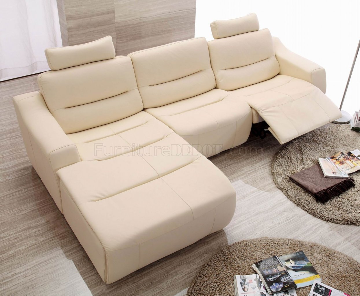 off white leather reclining sofa