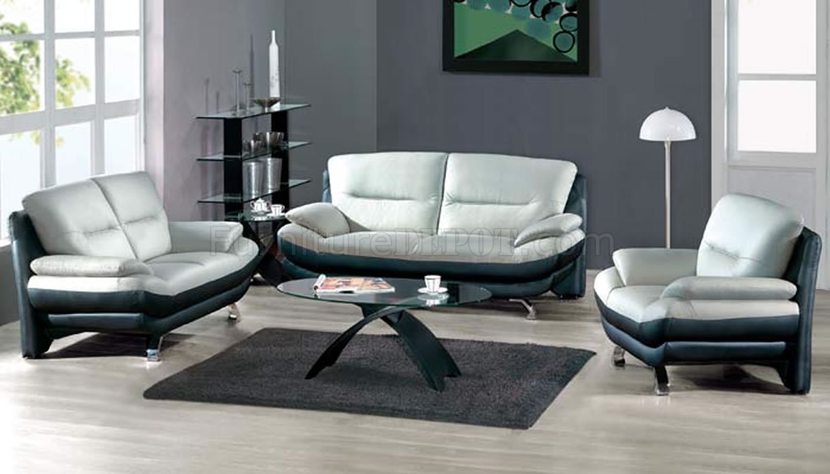Two Toned Grey And Black Leather 7068 Contemporary Living Room