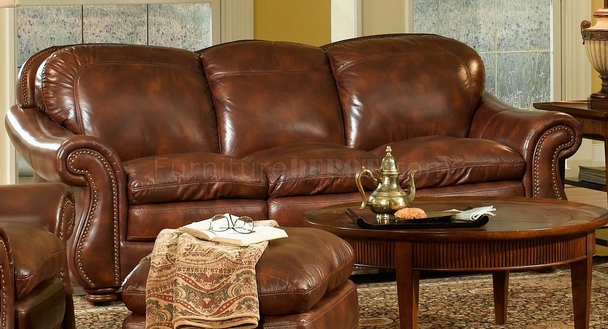 brown leather sofa and loveseat