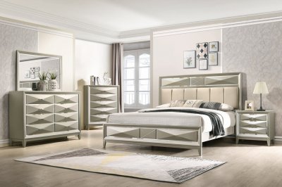 Jade Bedroom Set 5pc In Silver Champagne By Global W Options