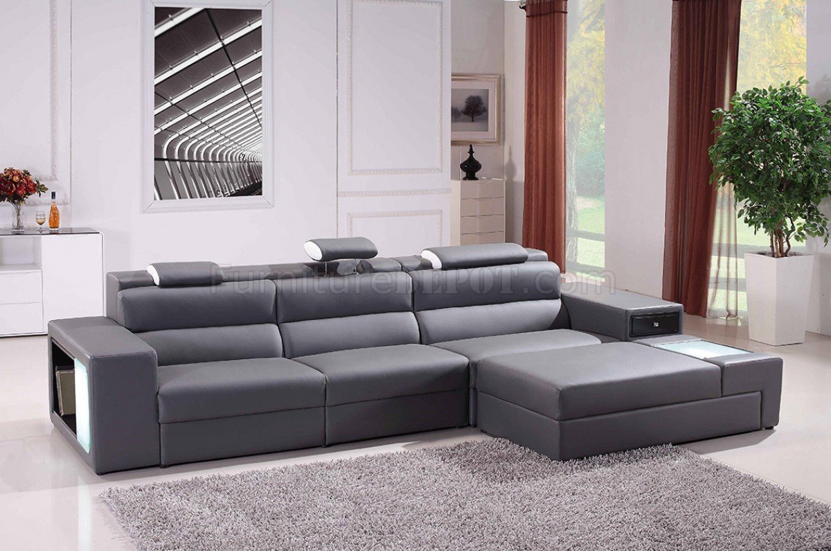 polaris mini contemporary grey bonded leather sectional sofa