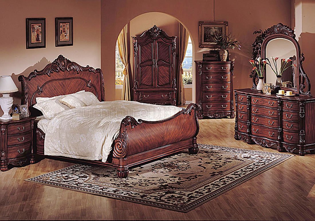 Deep Cherry Finish Classic Traditional Bedroom W Sleigh Bed