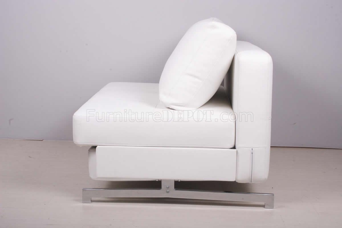 White Leatherette Contemporary Sofa Bed W/Metal Legs