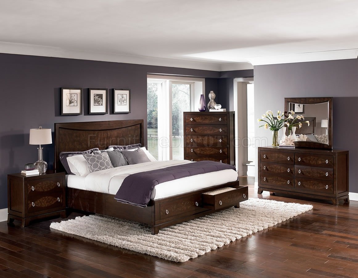 Warm Brown Cherry Finish Traditional Bedroom w/Storage Footboard HEBS ...
