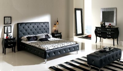 Nelly Black Tufted Leather Headboard Modern Bedroom