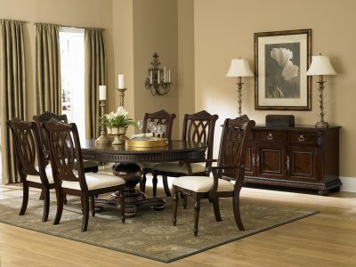 Pedestal Table Base on Rich Cherry Classic Pedestal Base Dining Table W Extension Leaf At