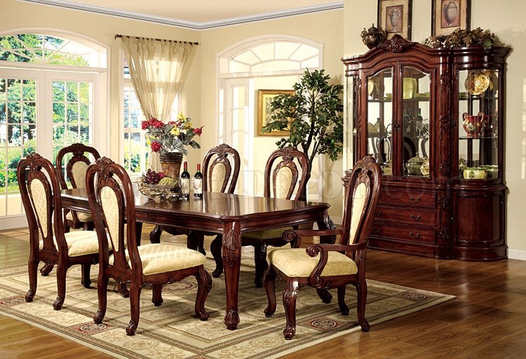 Formal Dining Room Set Wdark Cherry Finish And Carving Details