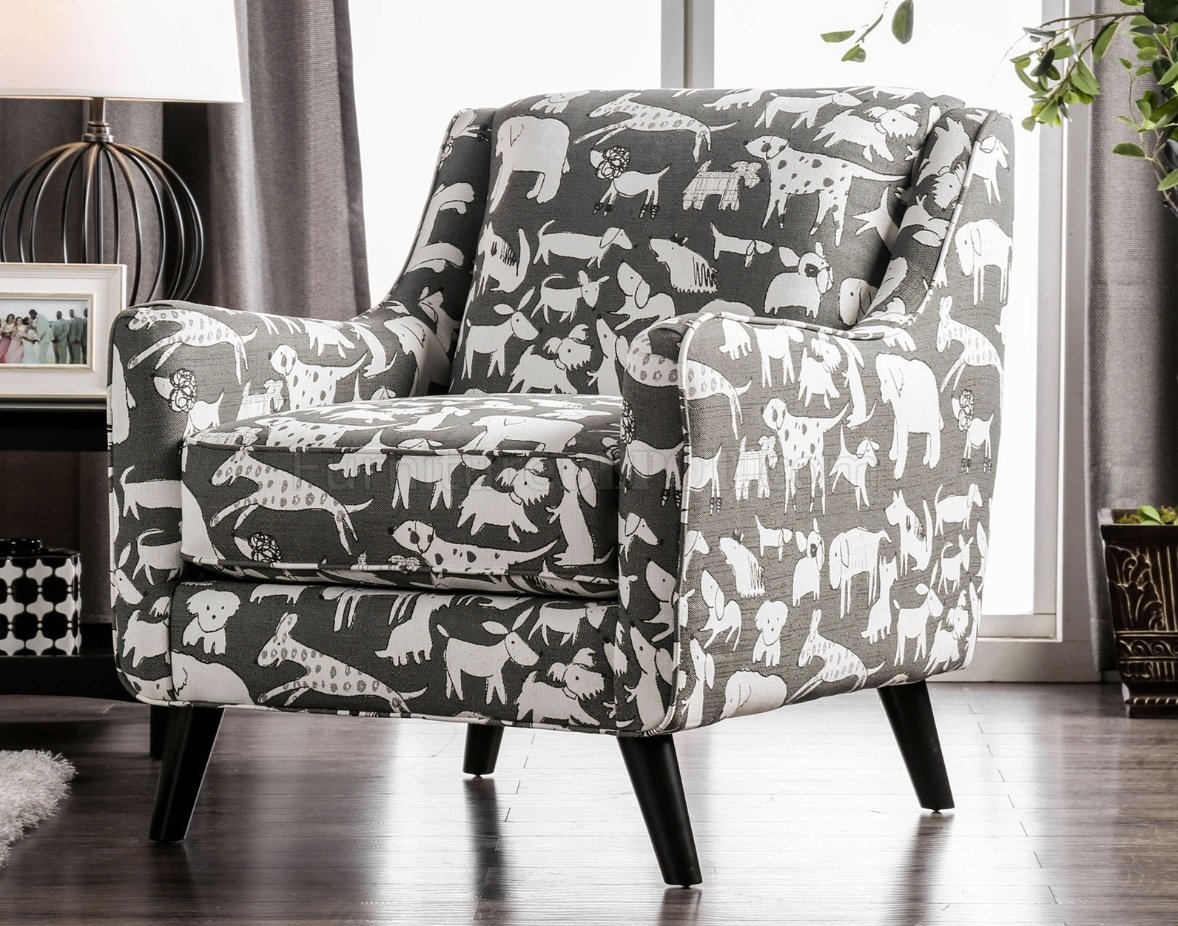 Patricia Accent Chair SM8171-CH-DG in a Dog Patterned Fabric