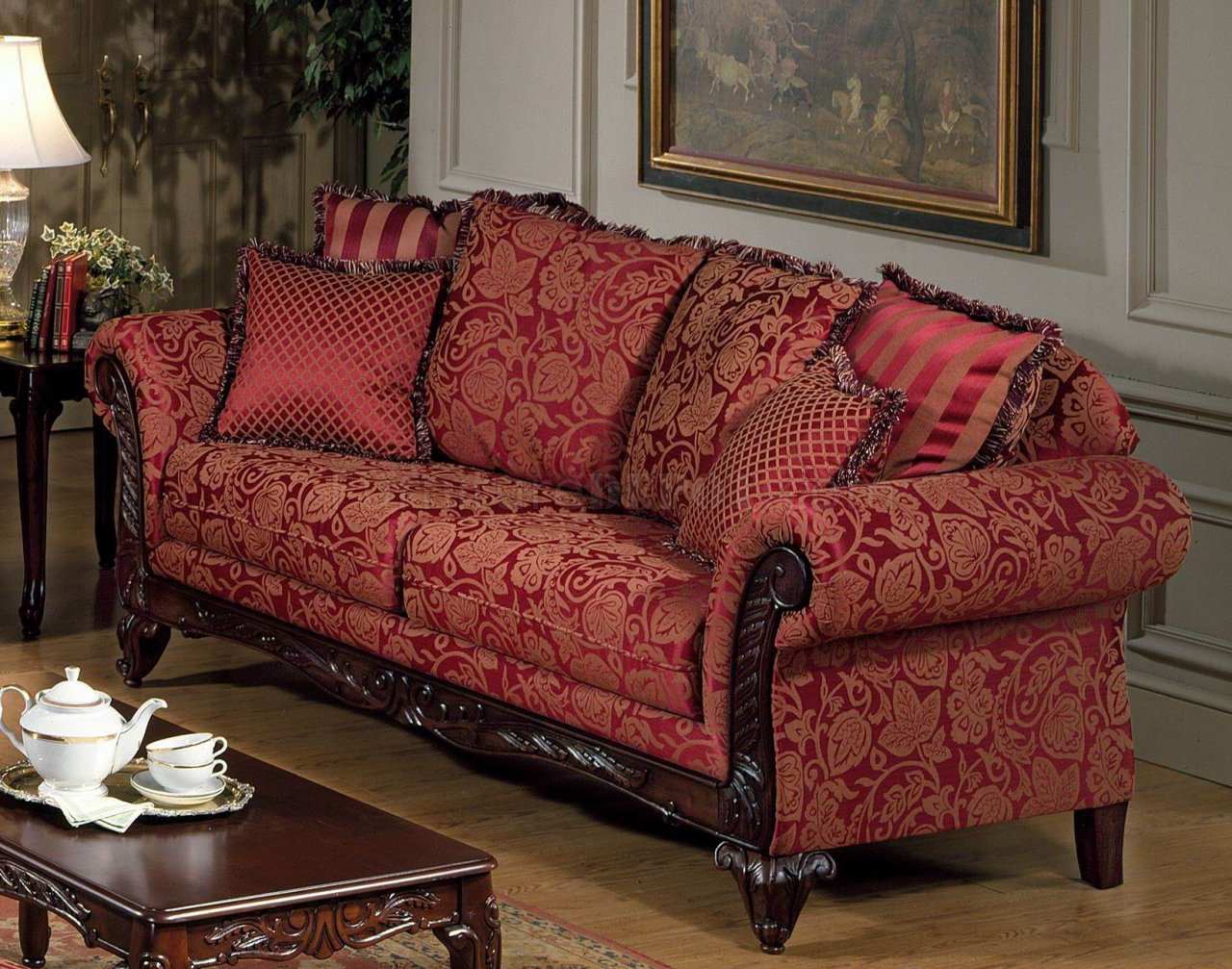 traditional red leather sofa