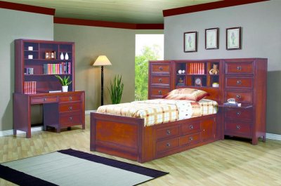 Youth Furniture Bedroom on Rich Walnut Finish Youth Bedroom W Chest Bed At Furniture Depot