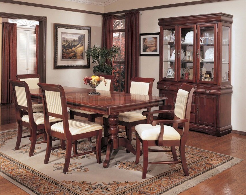 Cherry Finish Formal Dining Furniture W Double Pedestal Base