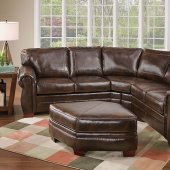 Tobacco Bonded Leather Classic Sectional Sofa W/Ottoman