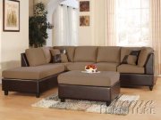 Saddle Fabric & Brown Bycast Leather Two-Tone Sectional Sofa