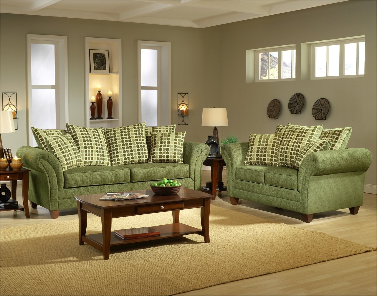 Light Forest Green Fabric Modern Living Room Sofa Loveseat Set