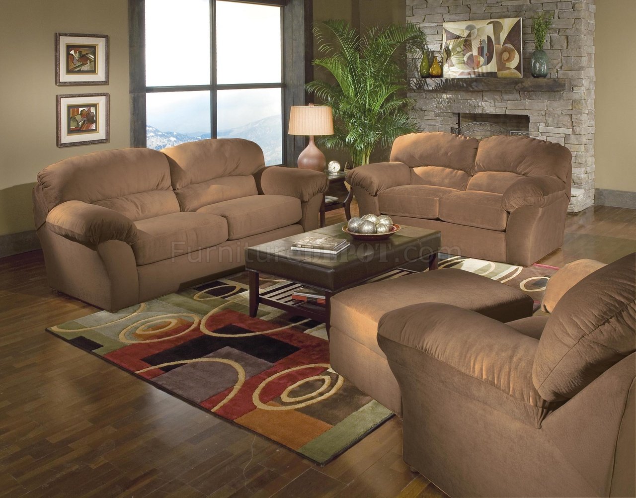 brown suede living room set