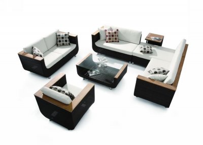 White Patio Furniture on Black   White 4pc Patio Sofa Set W Wooden Accents At Furniture Depot