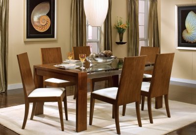 Cherry Wood Dining Room Furniture on Finish Dining Room W Glass Top And Wood Chairs At Furniture Depot