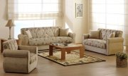 Beige Chenille Fabric Living Room Sleeper Sofa w/Storage