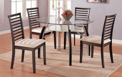  Glass  Dining Table on Round Glass Top Modern Dinette Table W Dark Cappuccino Trims