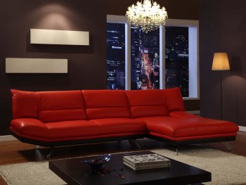 Red or Mocha Leather Sectional Sofa with Metal Legs [CVSS-Geneva-Red]