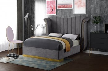 Flora Upholstered Bed in Grey Velvet Fabric by Meridian [MRB-Flora Grey]