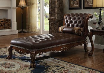 Dresden Chaise 96487 in Cherry Oak by Acme w/Accent Pillow [AMCL-96487-Dresden]