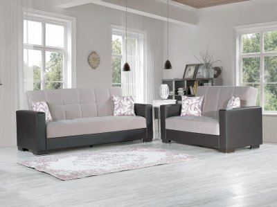 Armada-9 2pc Sofa Bed & Loveseat Set in Sand Fabric by Casamode