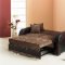 Brown Fabric & Vinyl Two-Tone Modern Convertible Loveseat Bed