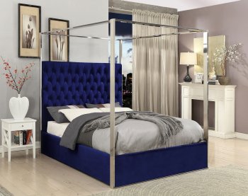 Porter Upholstered Bed in Navy Velvet Fabric by Meridian [MRB-Porter Navy]