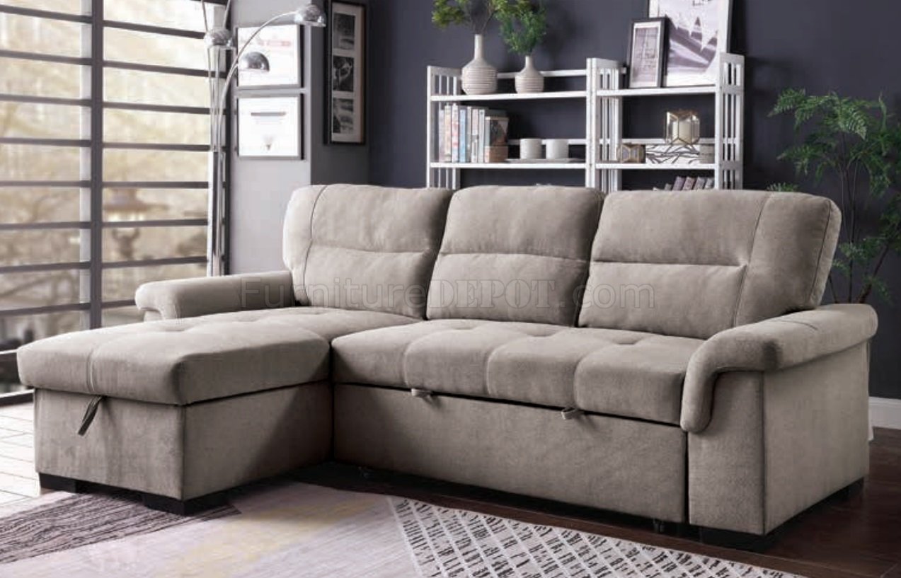 Anabel Sectional Sofa CM6023 in Light Gray Linen-Like Fabric