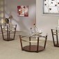 Rich Cherry Finish & Glass Tops Modern 3Pc Coffee Table Set