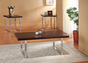 Light Espresso Top Modern 3Pc Coffee Table Set w/Nickel Legs [HECT-3282]