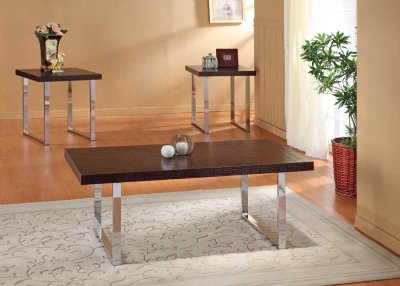 Light Espresso Top Modern 3Pc Coffee Table Set w/Nickel Legs